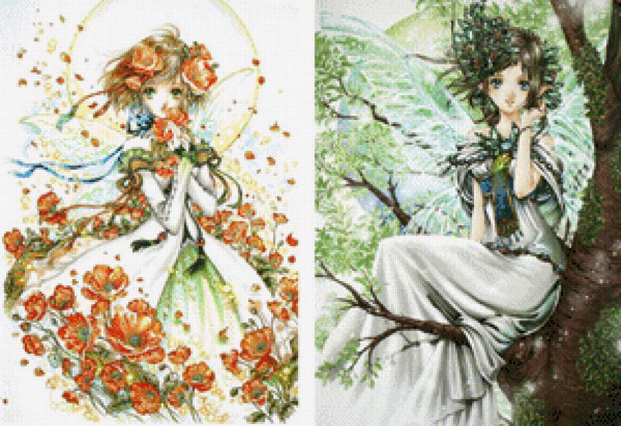 Весна и Лето - фэнтези, девушка, япония, аниме - предпросмотр