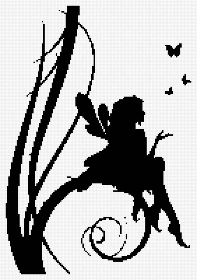 Силуэт 10 - фэнтези, монохром, девушка - предпросмотр