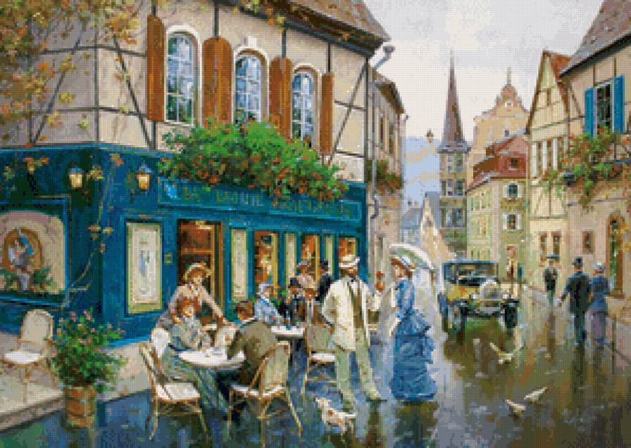 андреевский спуск в киеве - улочка, живопись, кафе, киев, пейзаж, люди, город - предпросмотр