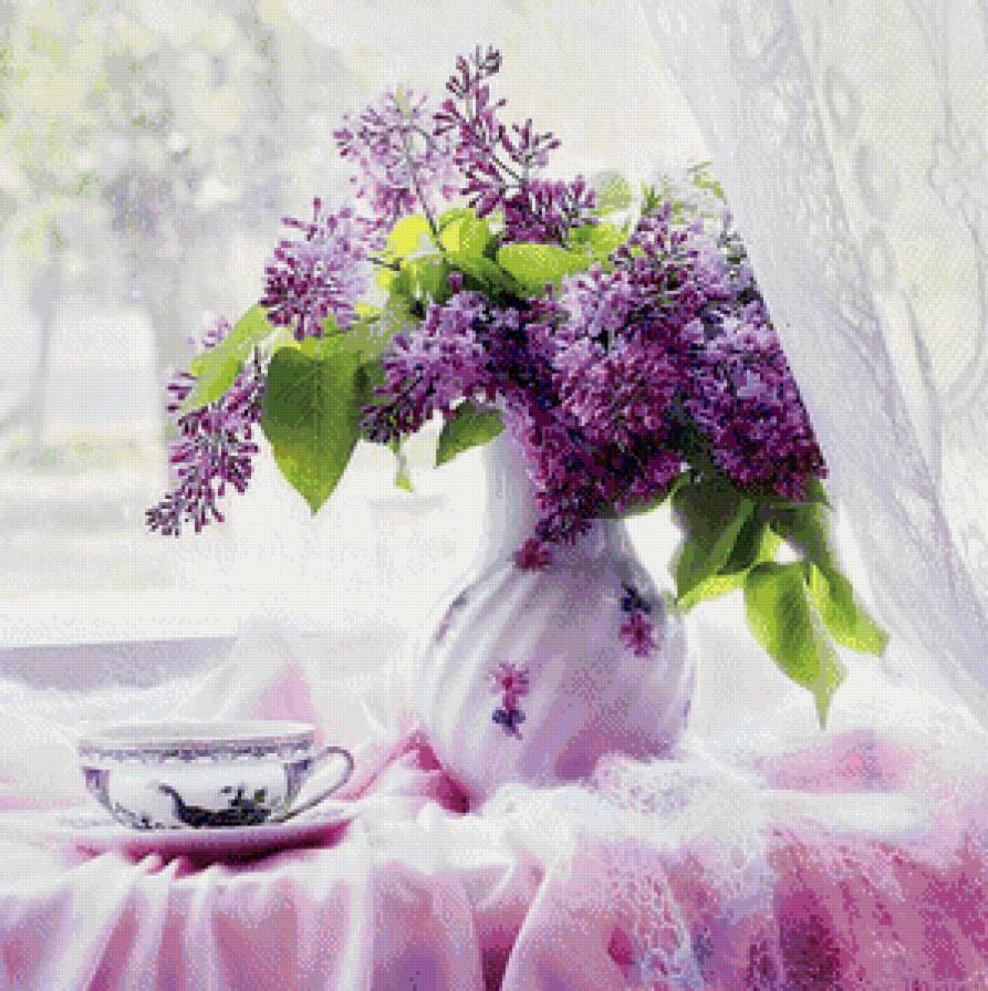 Букет сирени - букет, натюрморт, чашка, сирень, ваза - предпросмотр