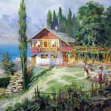 Схема вышивки «домик у моря»