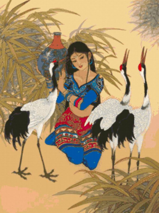 Девушка и аисты - предпросмотр