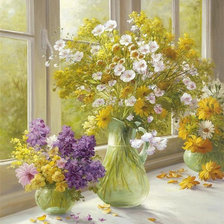 Схема вышивки «цветы в вазе у окна»