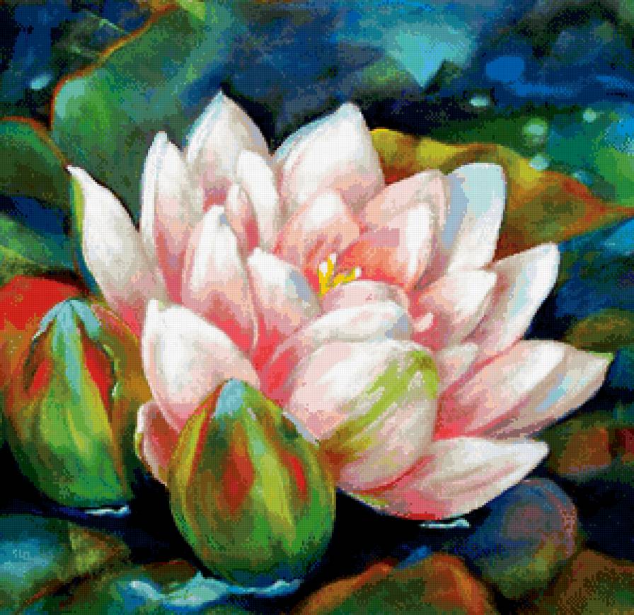 подушка "лотос" - фен шуй, цветок, лотос, пруд, лилия, подушка, акварель - предпросмотр