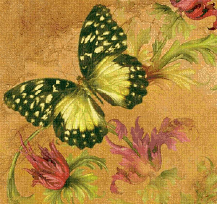 бабочка и цветы - панно, подушка, бабочка, цветок - предпросмотр