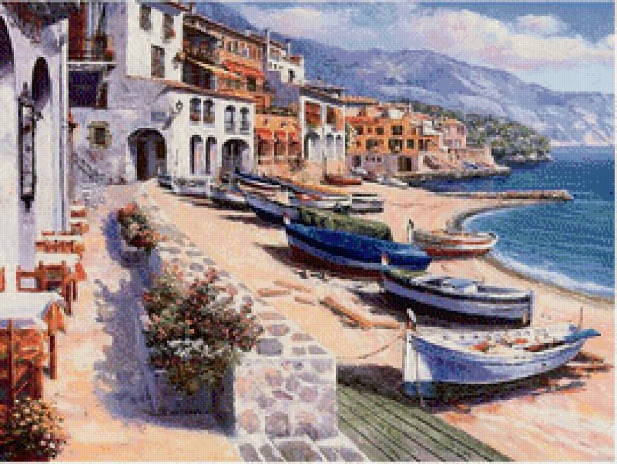 Прибрежный городок - картина - предпросмотр