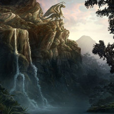 Схема вышивки «Дракон на скале»