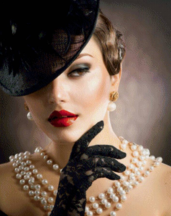 дама в шляпке - шляпка, красота, женщина, жемчуг - предпросмотр