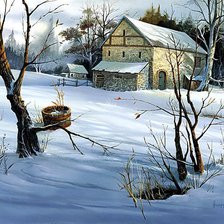 Схема вышивки «зима в деревне»