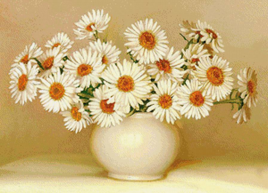 солнечные ромашки - живопись, цветы, ваза, природа, букет, лето, ромашка - предпросмотр