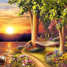 Схема вышивки «озеро на закате»