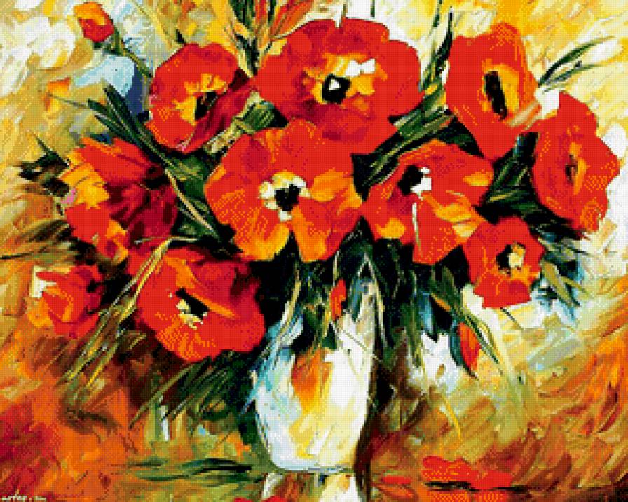 яркие маки - цветы, ваза, маки, живопись, краски, натюрморт, букет - предпросмотр