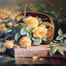 Корзина желтых роз