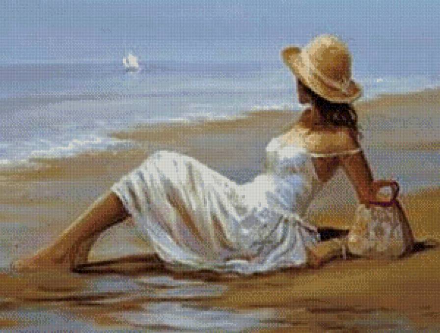 У моря - шляпа, пляж, море, чувства, девушка - предпросмотр