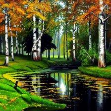 Схема вышивки «ранняя осень в берёзовой роще»