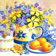 Схема вышивки «клематисы и персики»