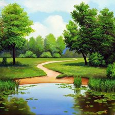 Схема вышивки «летний пейзаж с рекой»