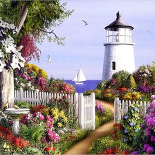 Схема вышивки «маяк и парусник»