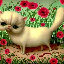 Схема вышивки «котейка в маках»