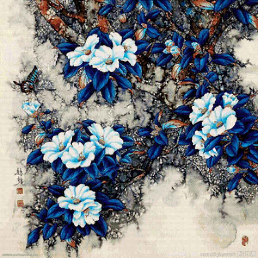 панно с японскими цветами - панно, восток, япония, цветы - предпросмотр