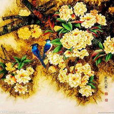 Схема вышивки «птицы на ветке пиона»