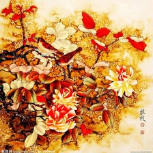 Схема вышивки «птицы на дереве в японском стиле»