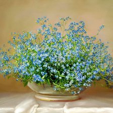 Схема вышивки «незабудки в вазе»