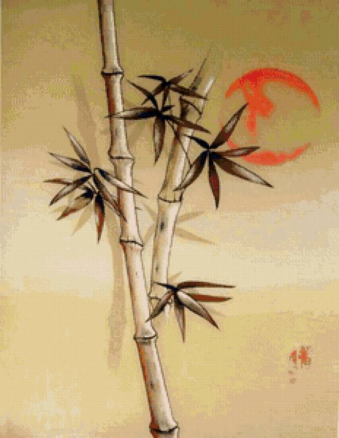панно с бамбуком № 1 - солнце, восток, закат, бамбук, китай, панно - предпросмотр