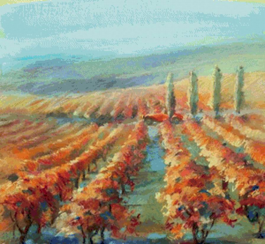 виноградники в провансе - прованс, виноград, живопись, поле, виноградник, франция, пейзаж - предпросмотр