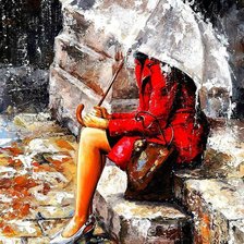 Схема вышивки «девушка под зонтом»