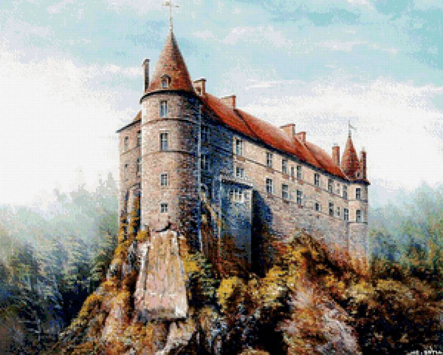 средневековый замок - картина, замок, сказка, живопись, франция, пейзаж, осень - предпросмотр