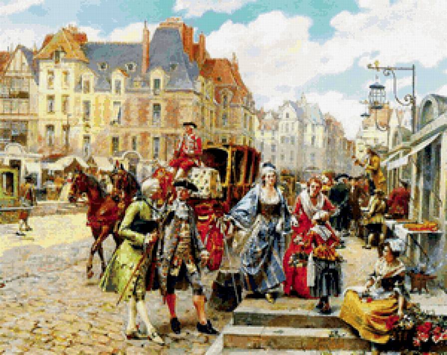 гуляние в париже - прогулка, париж, карета, барокко, франция, люди, улица, живопись - предпросмотр