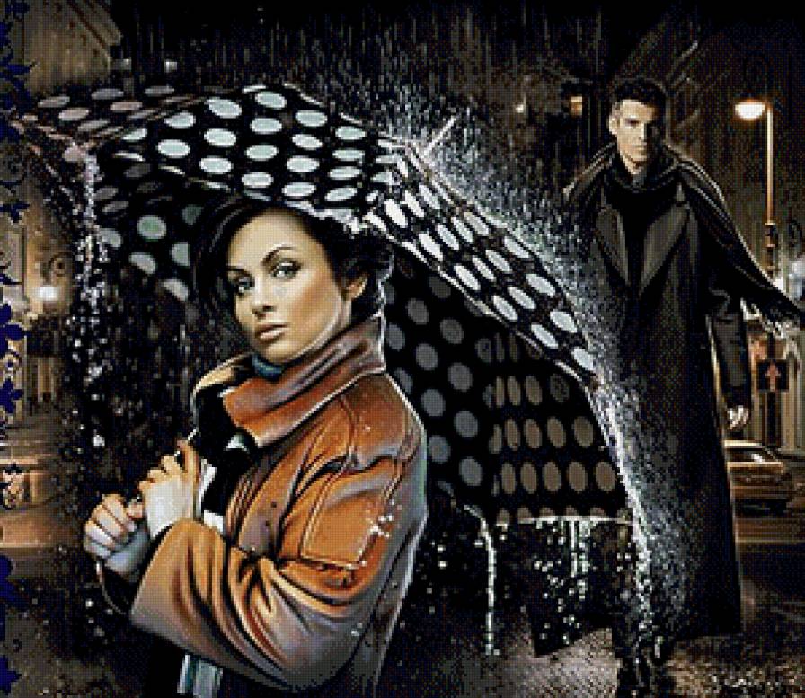 Дождливая ночь - влюбленные, пара, дождь, парень, девушка, ночь, зонт, любовь - предпросмотр