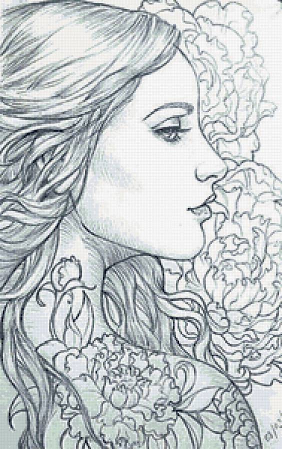 девушка с тату пиона - профиль, монохром, пион, тату, женщина, девушка - предпросмотр