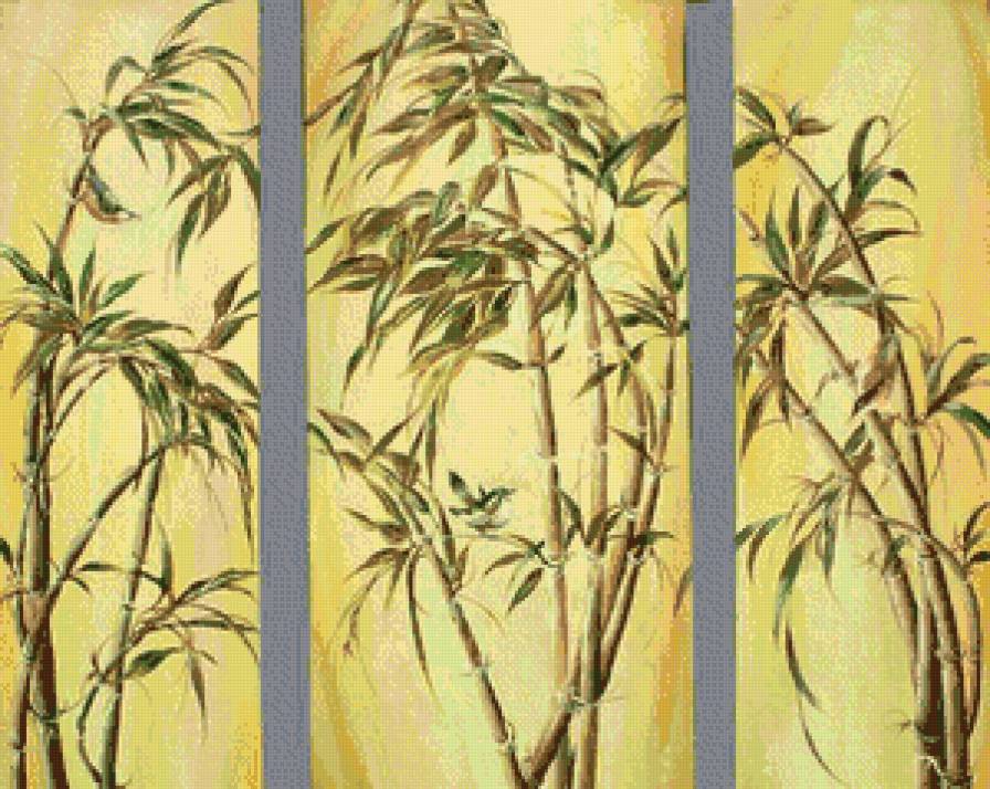 триптих с бамбуком - панно, бамбук, триптих, восток, китай - предпросмотр