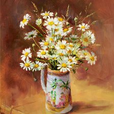 Схема вышивки «букет ромашек в вазе»