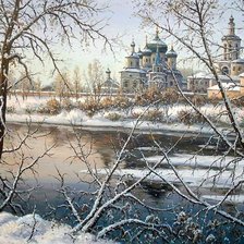 Схема вышивки «зимний пейзаж с церковью»