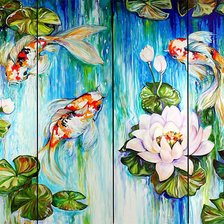 Схема вышивки «карпы кои, полиптих (вариант - всё вместе)»