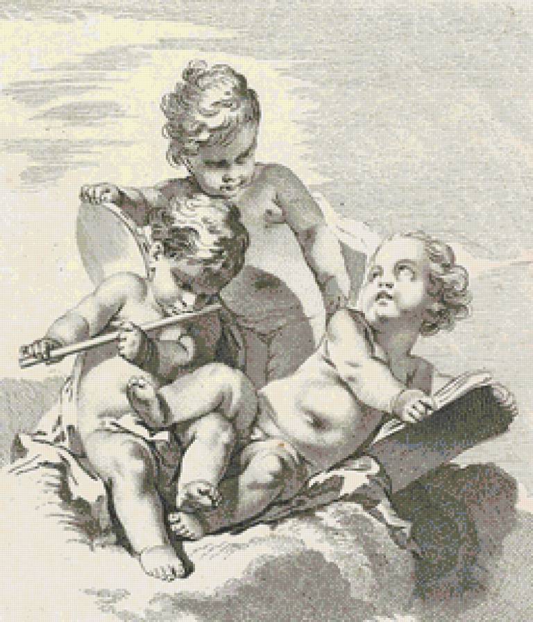 амуры - амуры, музыка, небеса, любовь, лук, стрелы, амур, монохром - предпросмотр