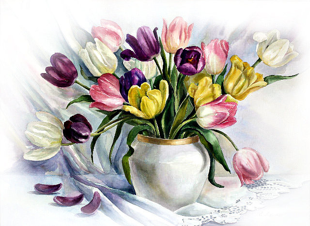 Серия "Цветы, букеты" - ваза, натюрморт, тюльпаны - оригинал