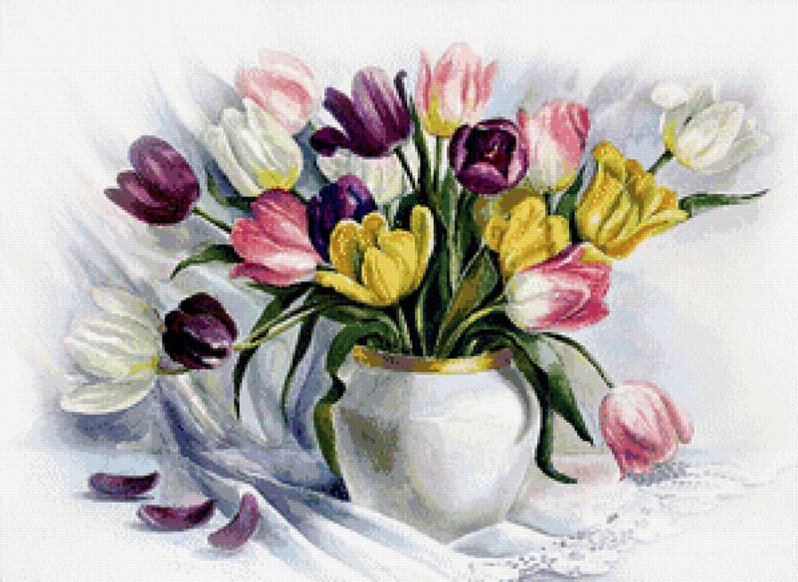 Серия "Цветы, букеты" - тюльпаны, натюрморт, ваза - предпросмотр
