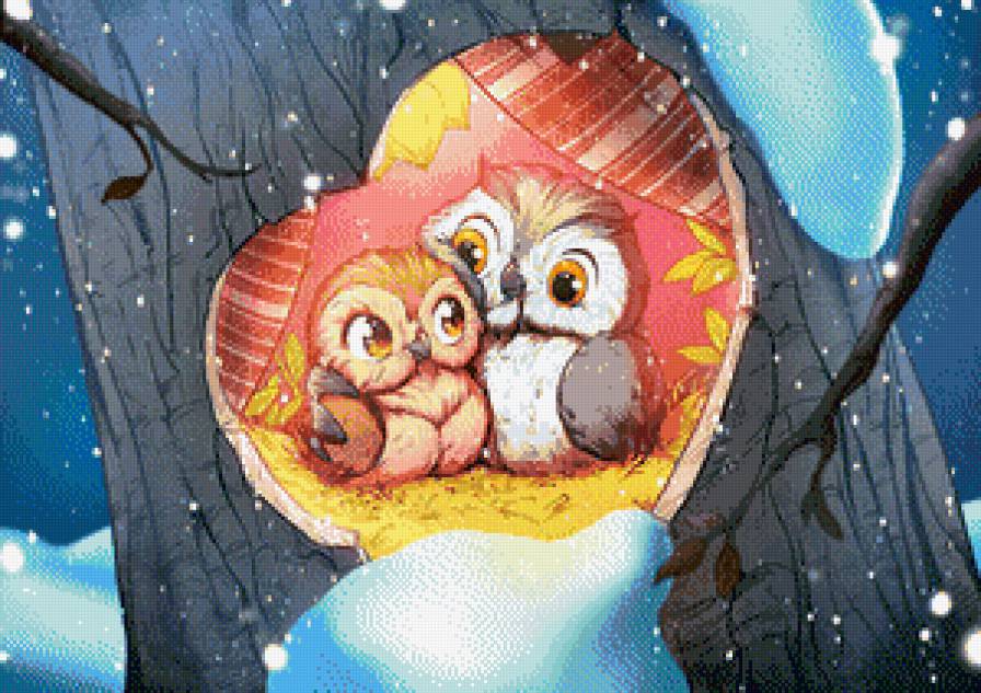 Серия "Мультяшки" - гнездышко, совушки, любовь, очаг - предпросмотр