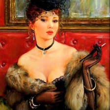 Схема вышивки «девушка в мехах и шляпке»