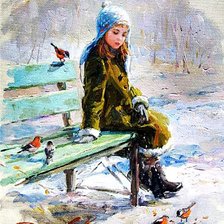 Схема вышивки «девочка и снегири»