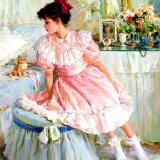 Схема вышивки «девочка с котёнком»