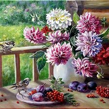 Схема вышивки «георгины в вазе»