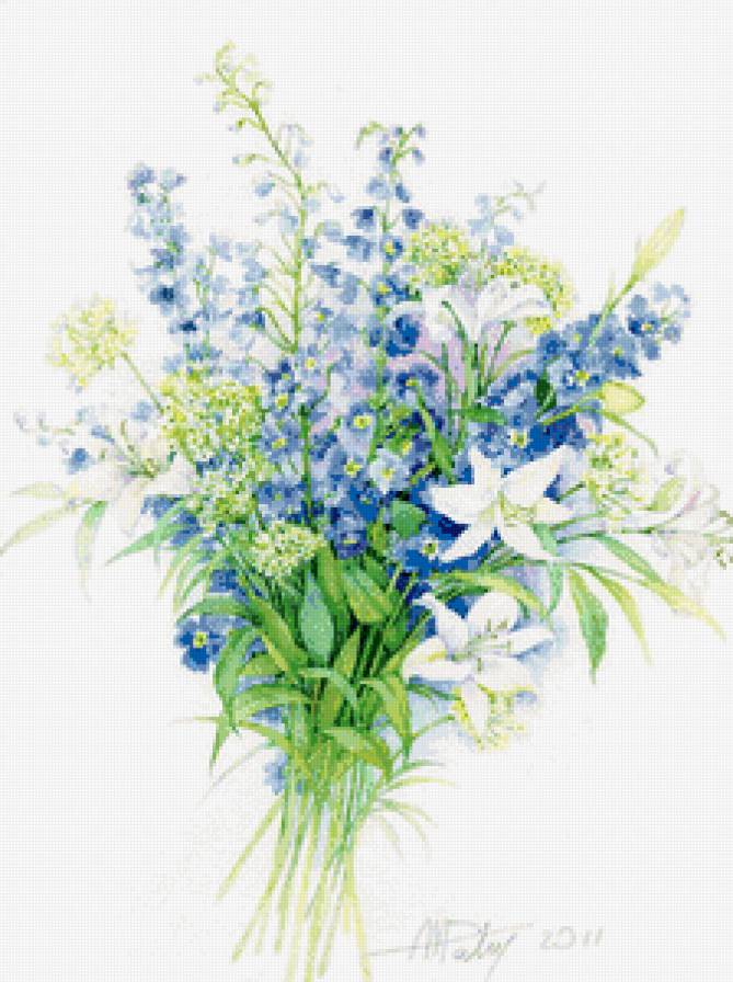 букет полевых цветов - цветы, букет, весна, рисунок, акварель - предпросмотр