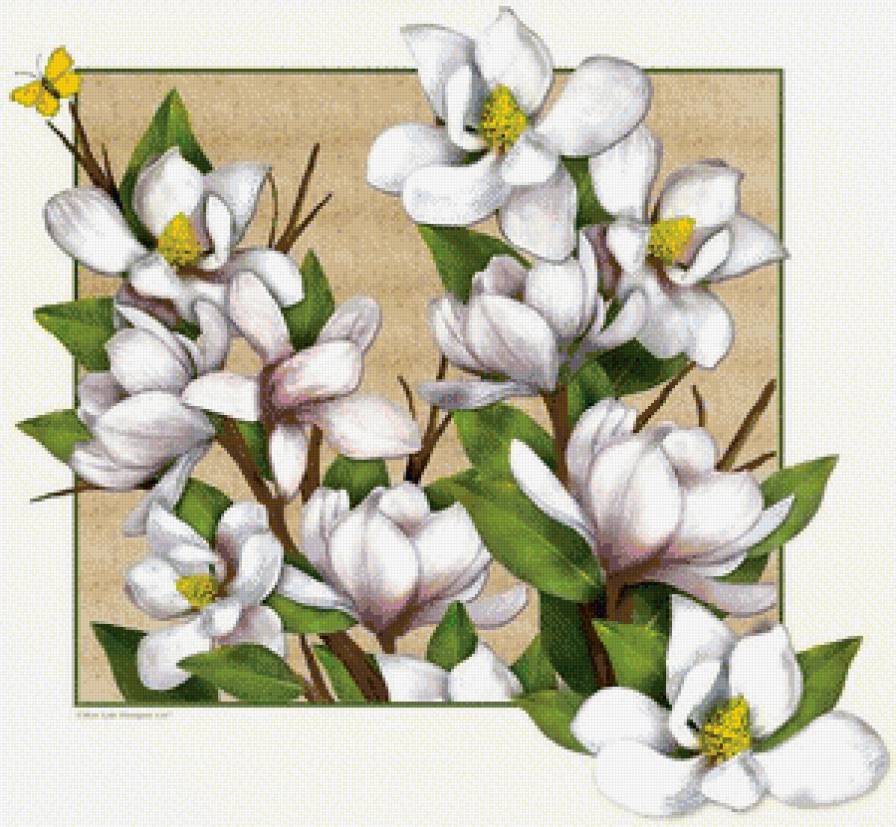 №945709 - цветы, бабочки, картина в рамке, цветущая веточка, весна - предпросмотр