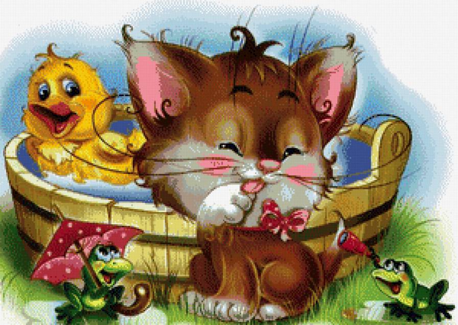 Серия "Мультяшки" - утята, купание, котенок, корыто, лягушата, зонтик - предпросмотр