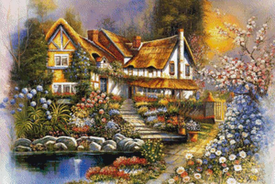 домик - река, берег, домик - предпросмотр